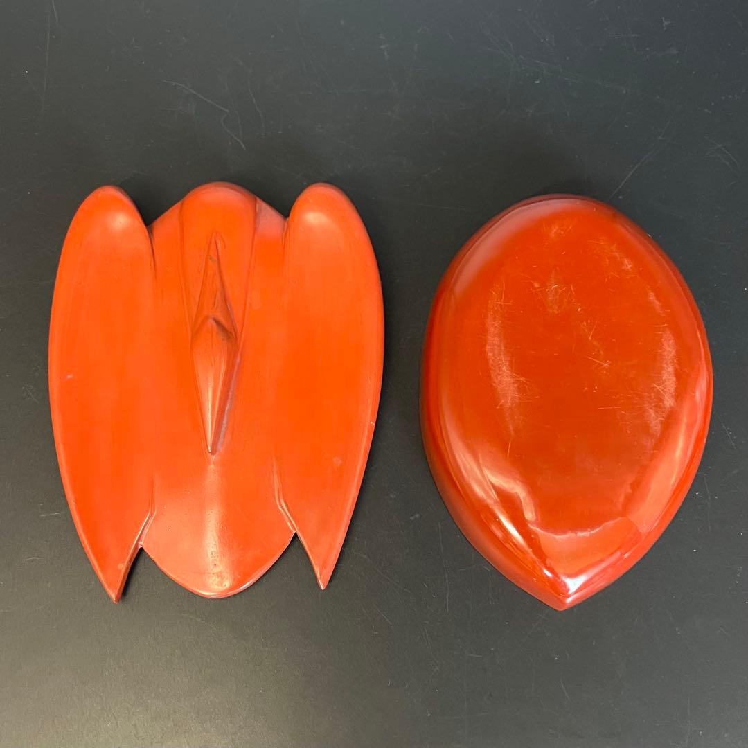 ◎古道具 庵々◎江戸-明治期 輪島塗 鶴形 蓋物◎時代物侘び寂び和置物 朱塗骨董