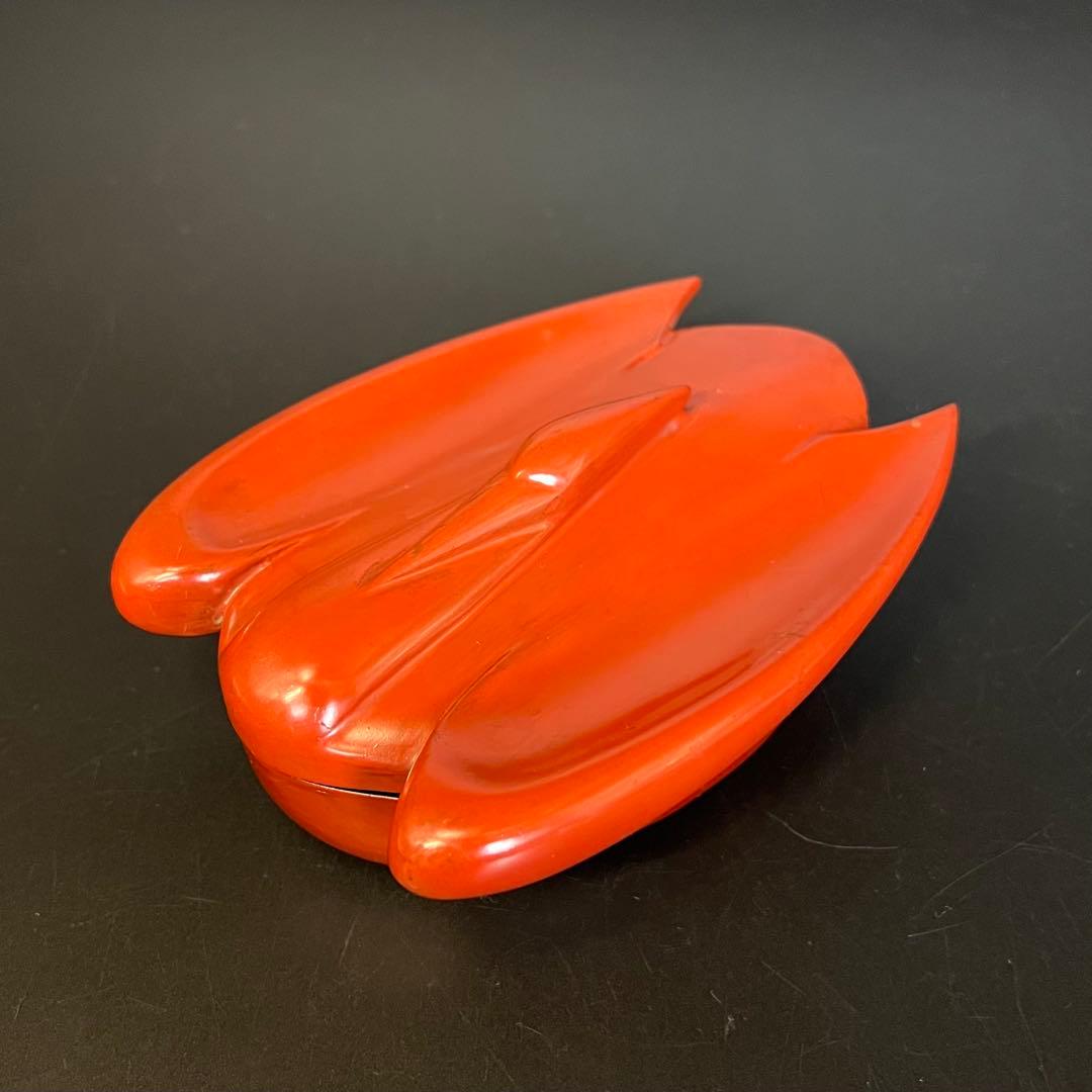 ◎古道具 庵々◎江戸-明治期 輪島塗 鶴形 蓋物◎時代物侘び寂び和置物 朱塗骨董