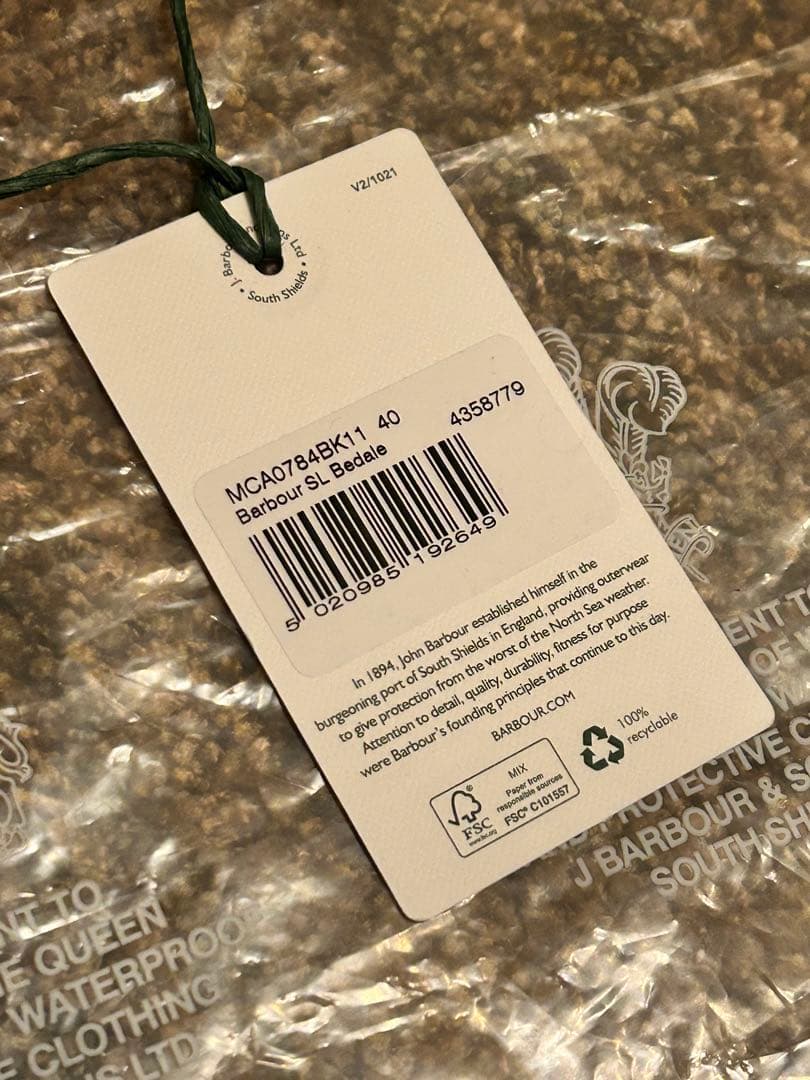 バブアー ノンワックス ビデイル MCA0784 黒 サイズ40 BEDALE