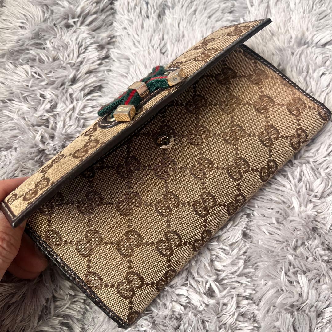 良品✨GUCCI プリンシー　GGキャンバス　ブラウン　シェリーライン　長財布
