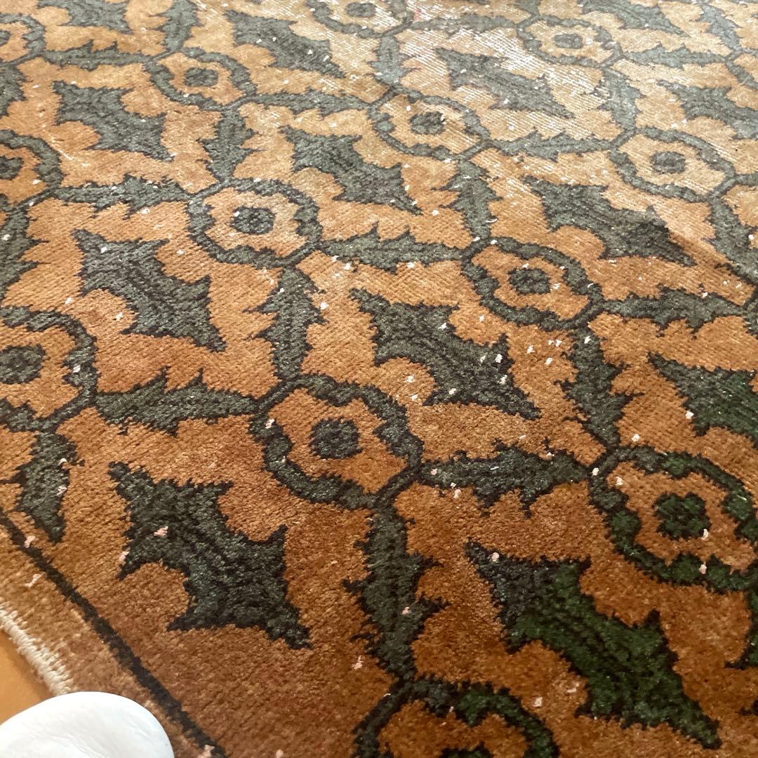 レア大判112×243 ボタニカル　ブラウン×グリーン　トルコヴィンテージラグ