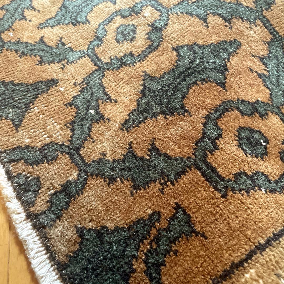 レア大判112×243 ボタニカル　ブラウン×グリーン　トルコヴィンテージラグ