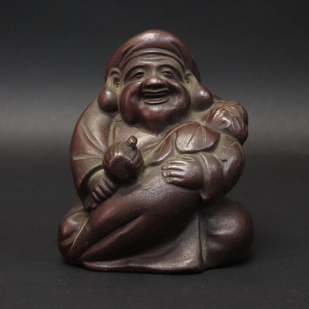 ⭕400 江戸時代末期 備前焼 鯛を持つ恵比寿様 大根を持つ大黒様 高さ13cm