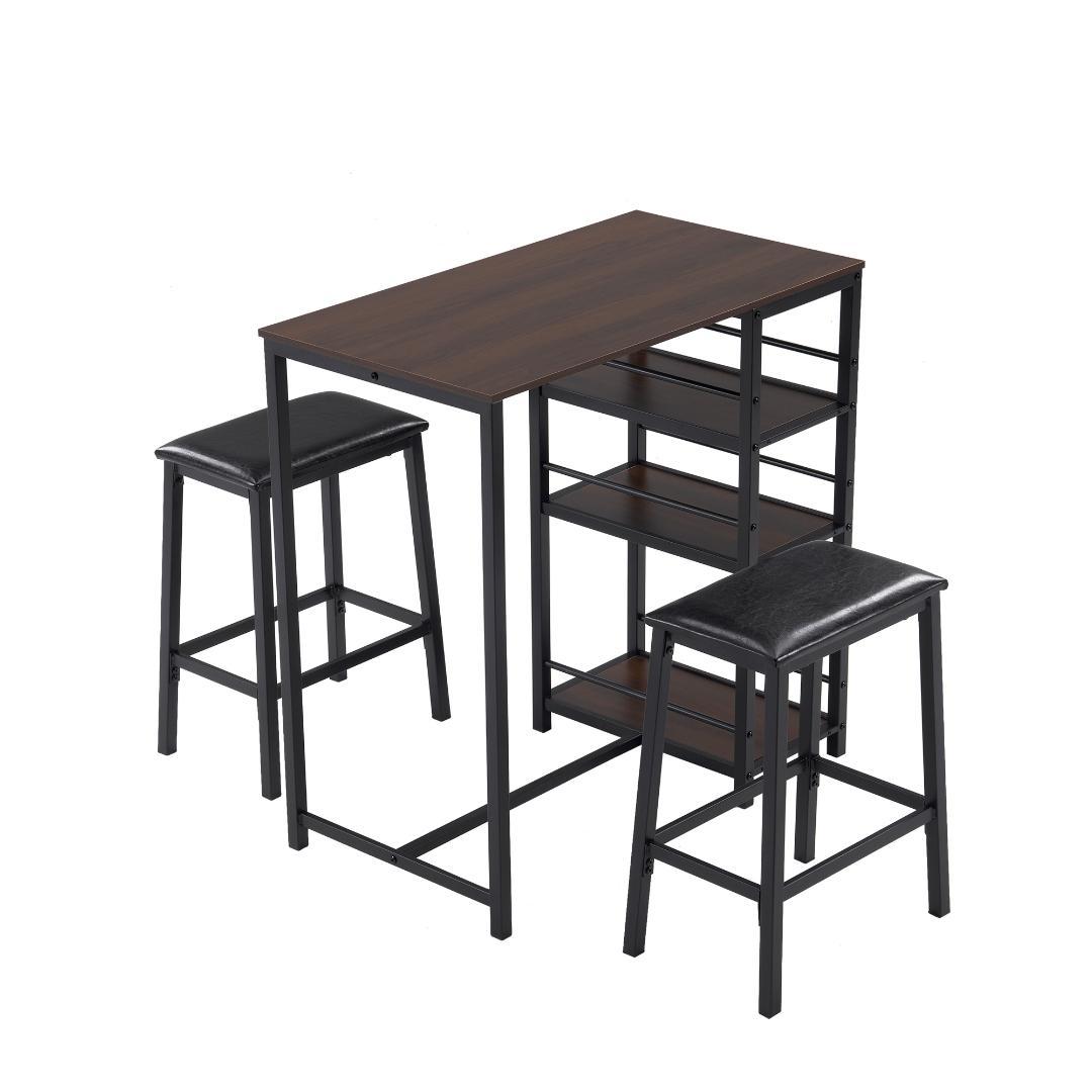 ダイニングテーブル3点セット　カウンターテーブル＋チェア2脚　BROWN