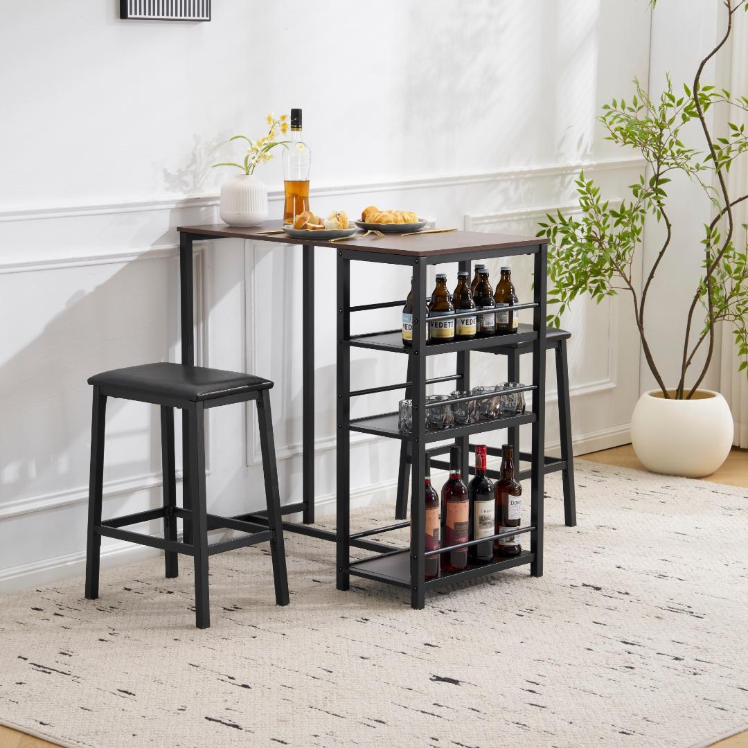 ダイニングテーブル3点セット　カウンターテーブル＋チェア2脚　BROWN