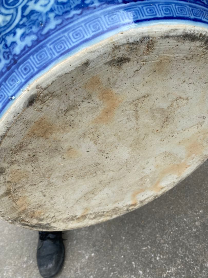 特大　火鉢　陶器鉢　睡蓮鉢　染付　有田焼　在銘　花　金魚鉢　骨董　アンティーク