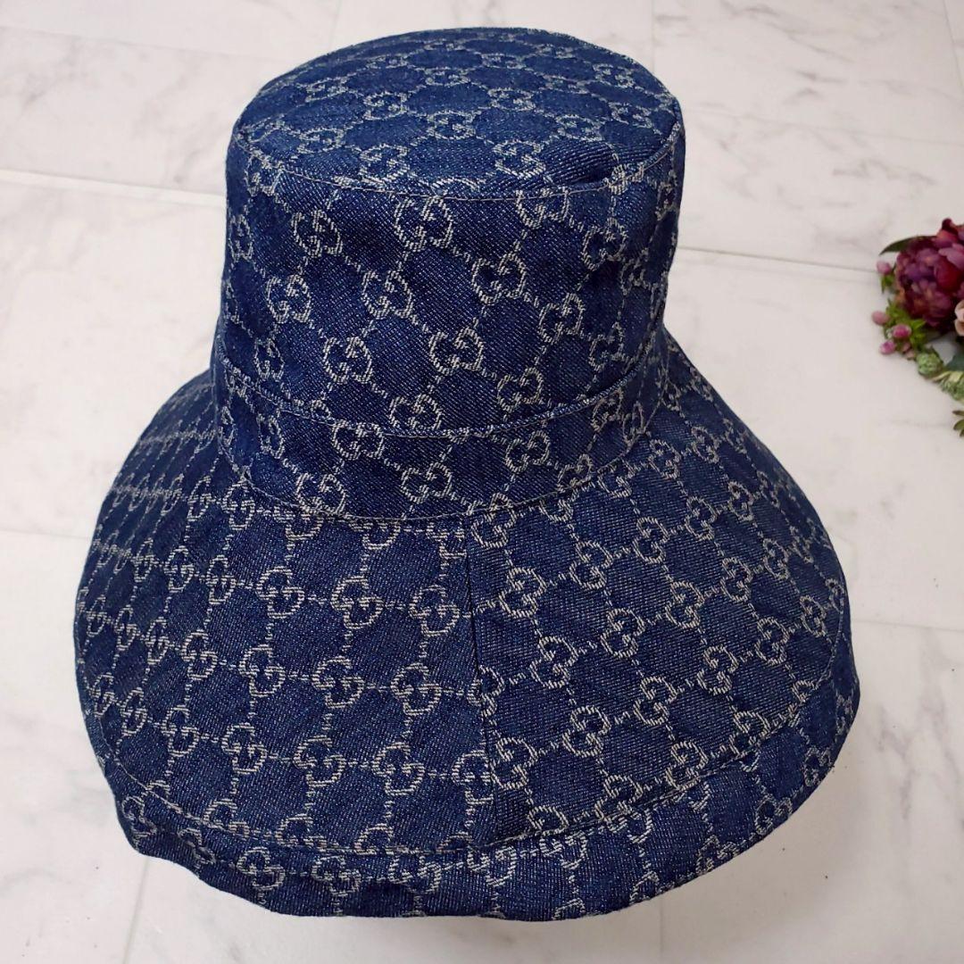 新品タグ付✨グッチ GG柄 エコウォッシュデニム ブリムハット 631958 L