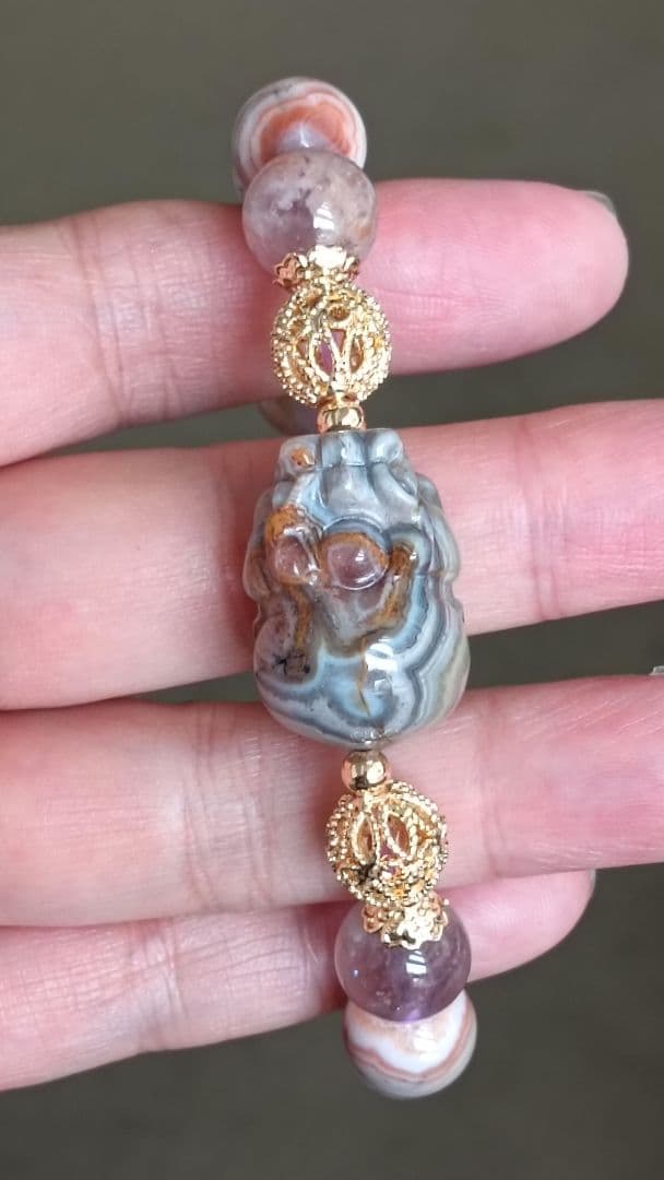 専用ページ2点❤超個性的なシマシマ柄のレースアゲート貔貅、ガーデンアメジスト