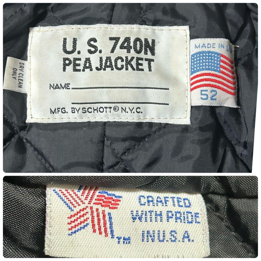 希少サイズ52 SCHOTT メルトンウール ピーコート 米国製 肉厚 ダブル