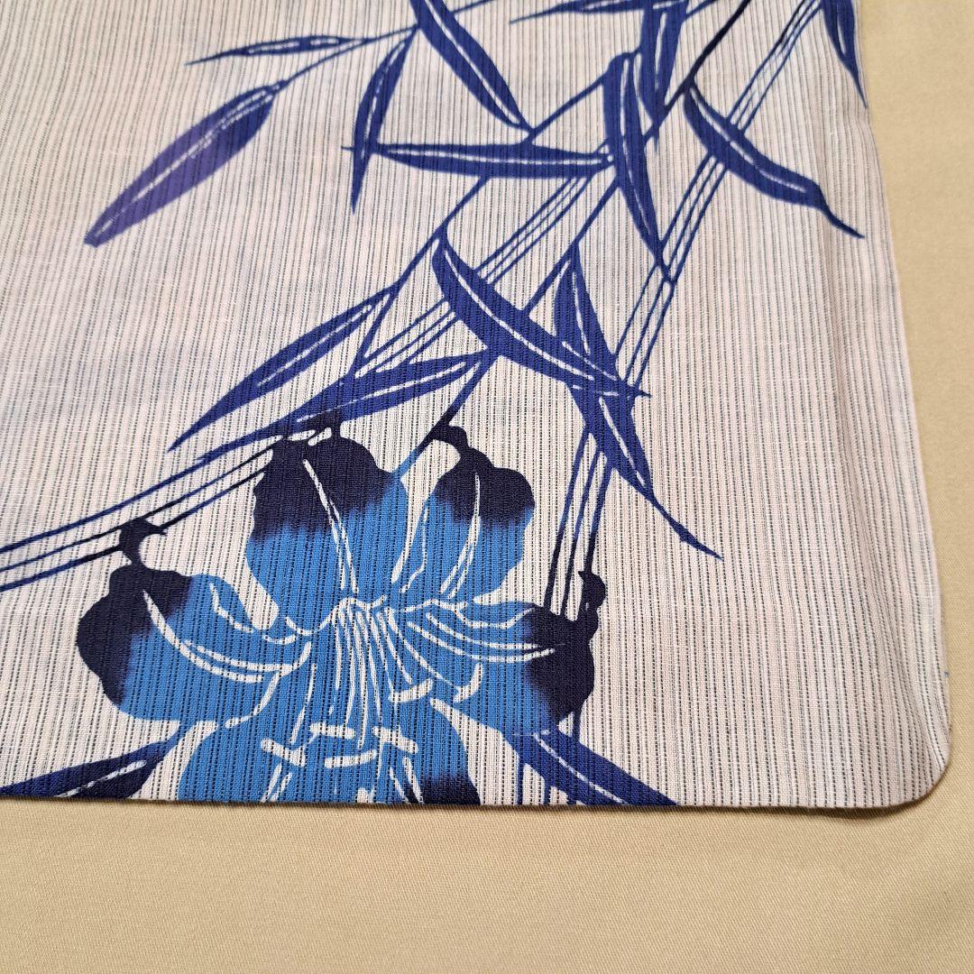 美品 本染め 浴衣　裄67 麻混　百合柄