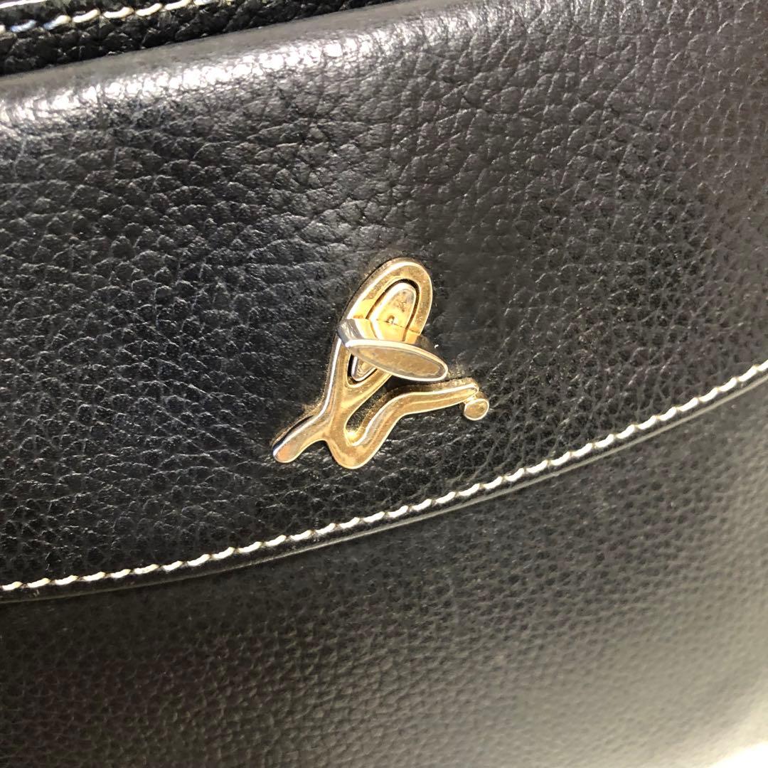 アニエスベー ショルダーバッグ ステッチ レザー ブラック