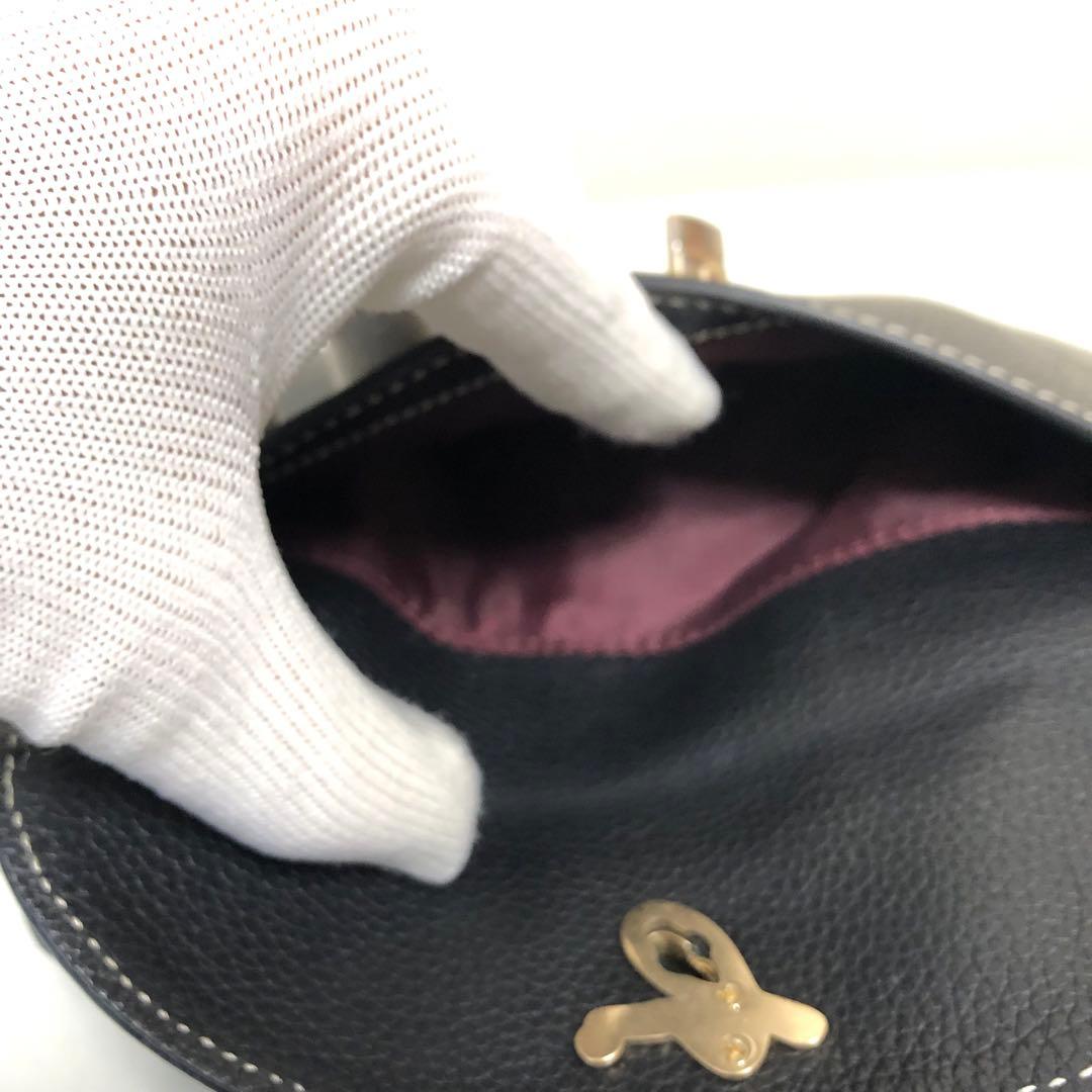 アニエスベー ショルダーバッグ ステッチ レザー ブラック