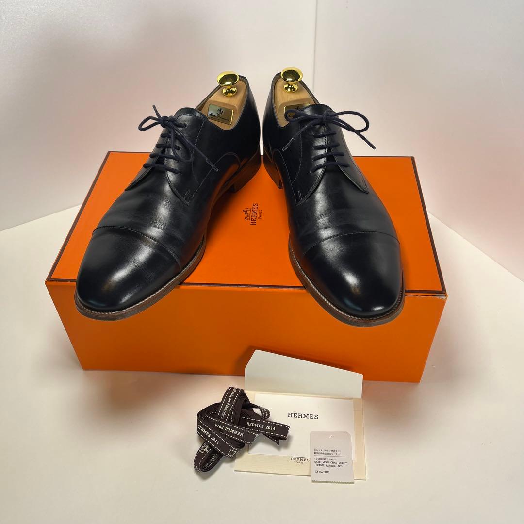 エルメス ストレートチップ 外羽根 レザー ダービーシューズ イタリア製 革靴