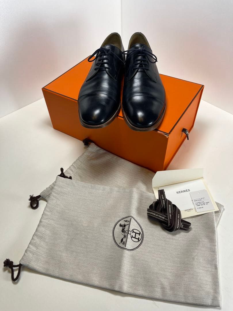 エルメス ストレートチップ 外羽根 レザー ダービーシューズ イタリア製 革靴