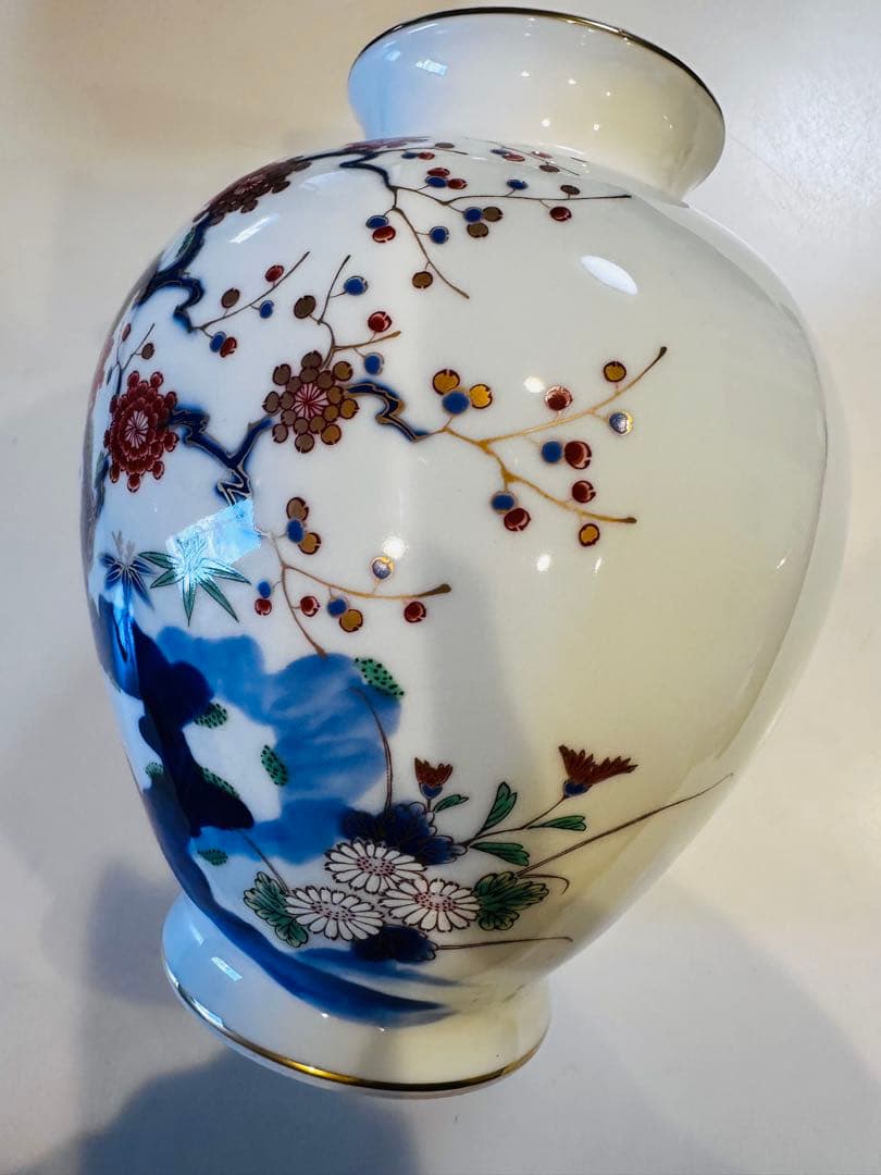 【美品】深川製磁 花瓶 一対 大小2点セット 有田焼 染錦 金彩 富士印