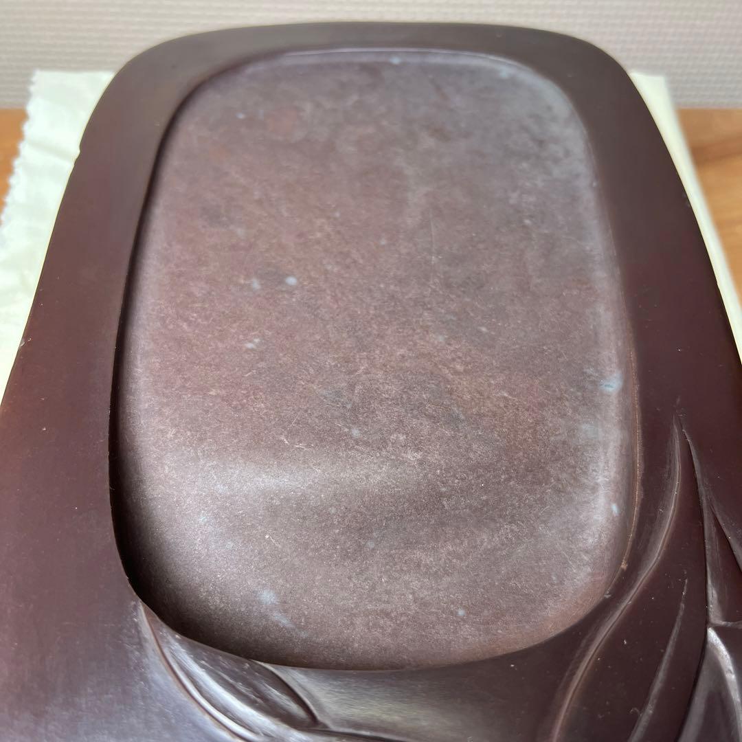 ⭕️赤間硯　昭竜山　19cm 笹彫刻野面硯　くすのき製硯　伝統工芸士　下井百合昭