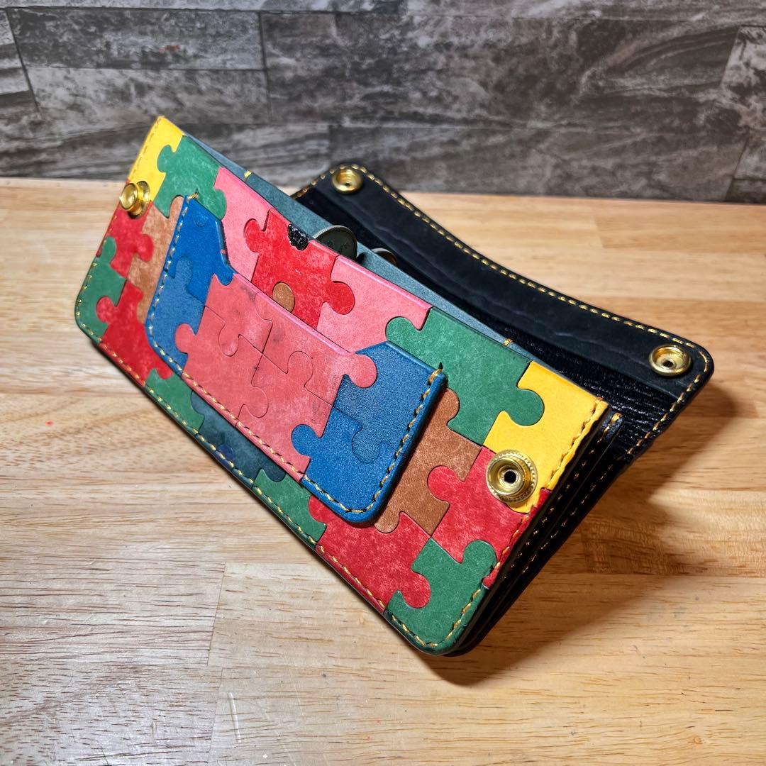 ア*キ様 【世界に一つ】ロングトラッカーウォレット 長財布 高級 本革 パズル