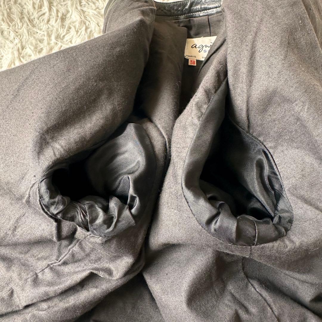 希少✨アニエスベー　レザージャケット　ノーカラー　スナップボタン　黒　本革