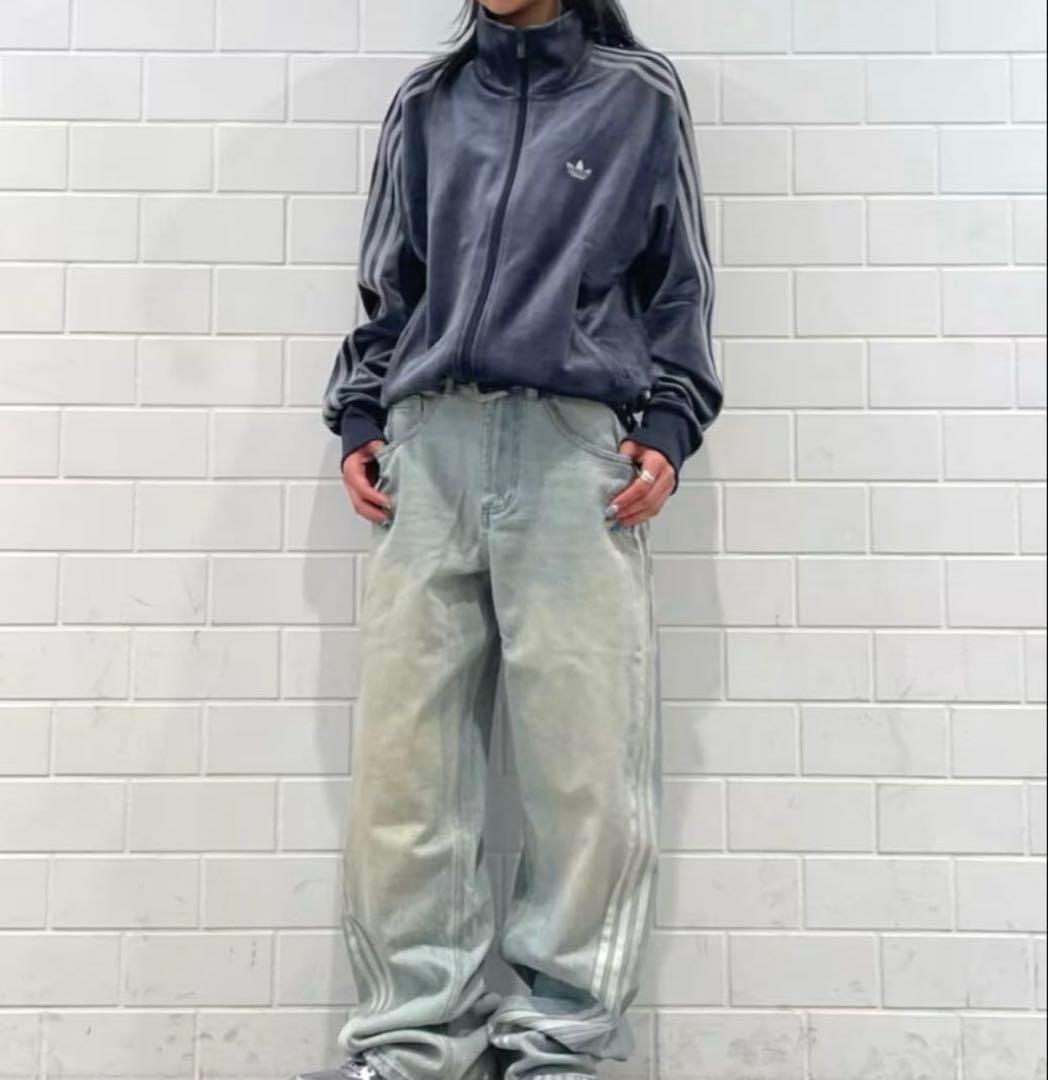 国内完売 ✨　アディダス トラックトップ ベロア ダークグレー 2XL