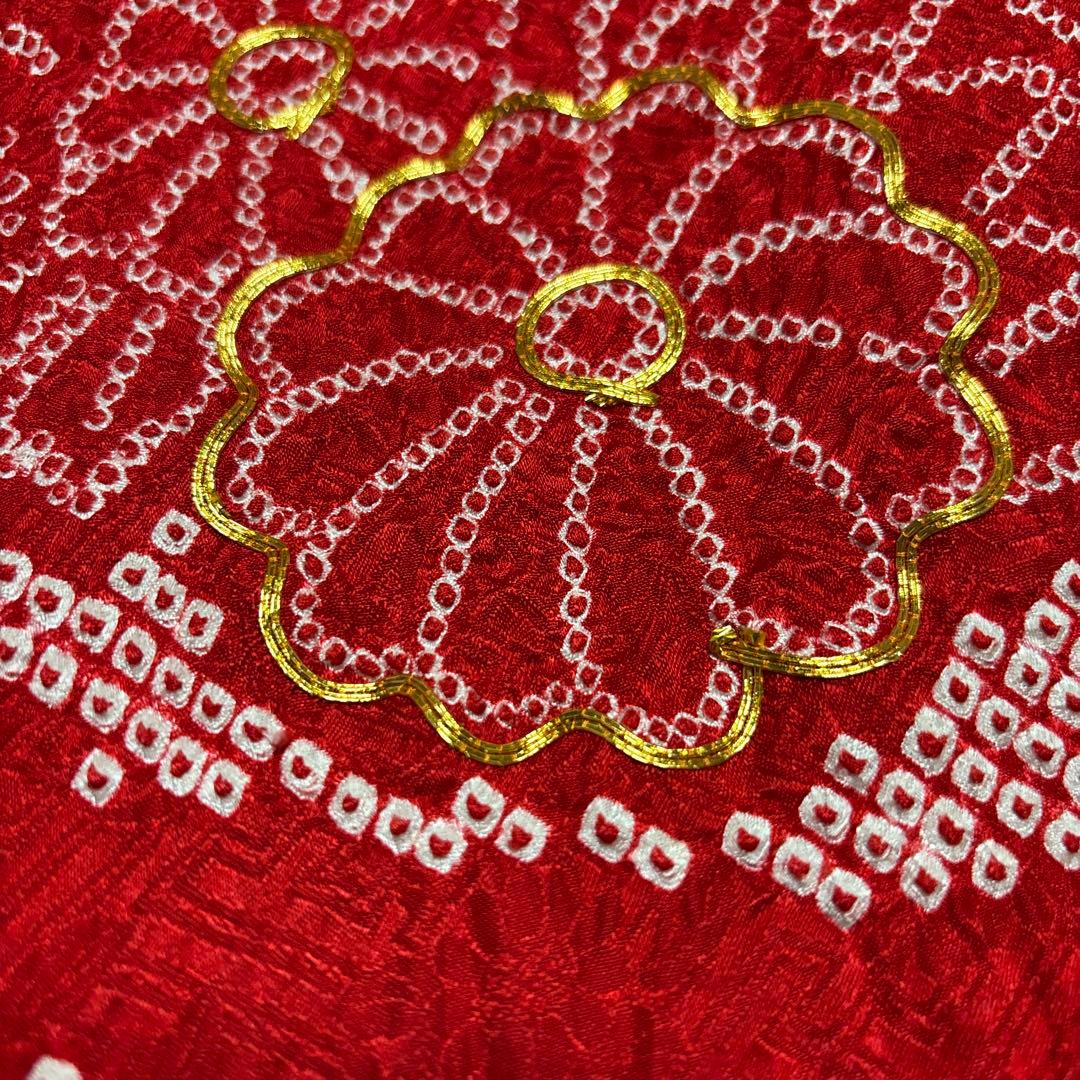 着物セット　３歳　総絞り　七五三　着物　被布　赤色　金駒刺繍　美品