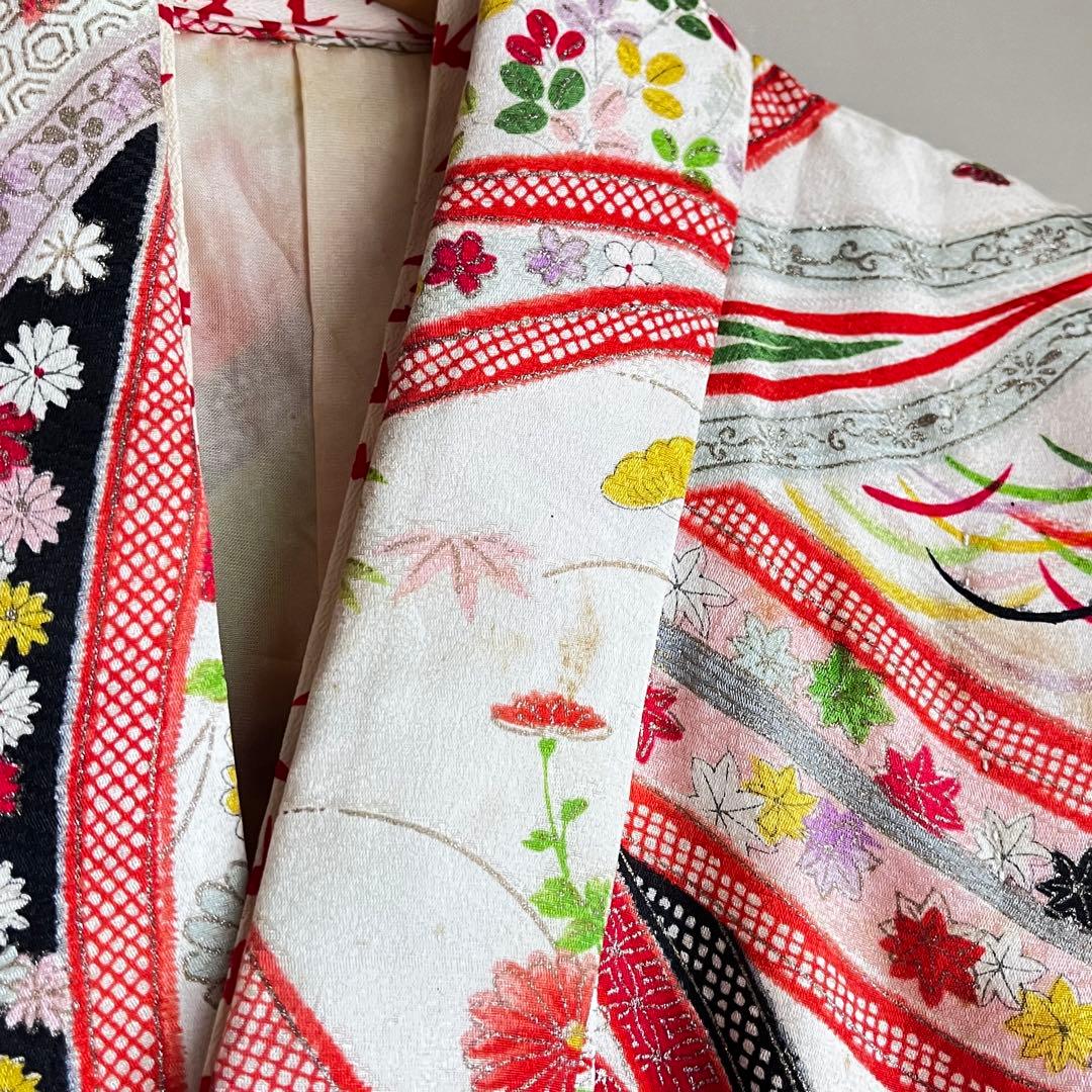 ジュニアサイズ　着物　アンティーク　七五三用　ヴィンテージ　子ども着物　四つ身