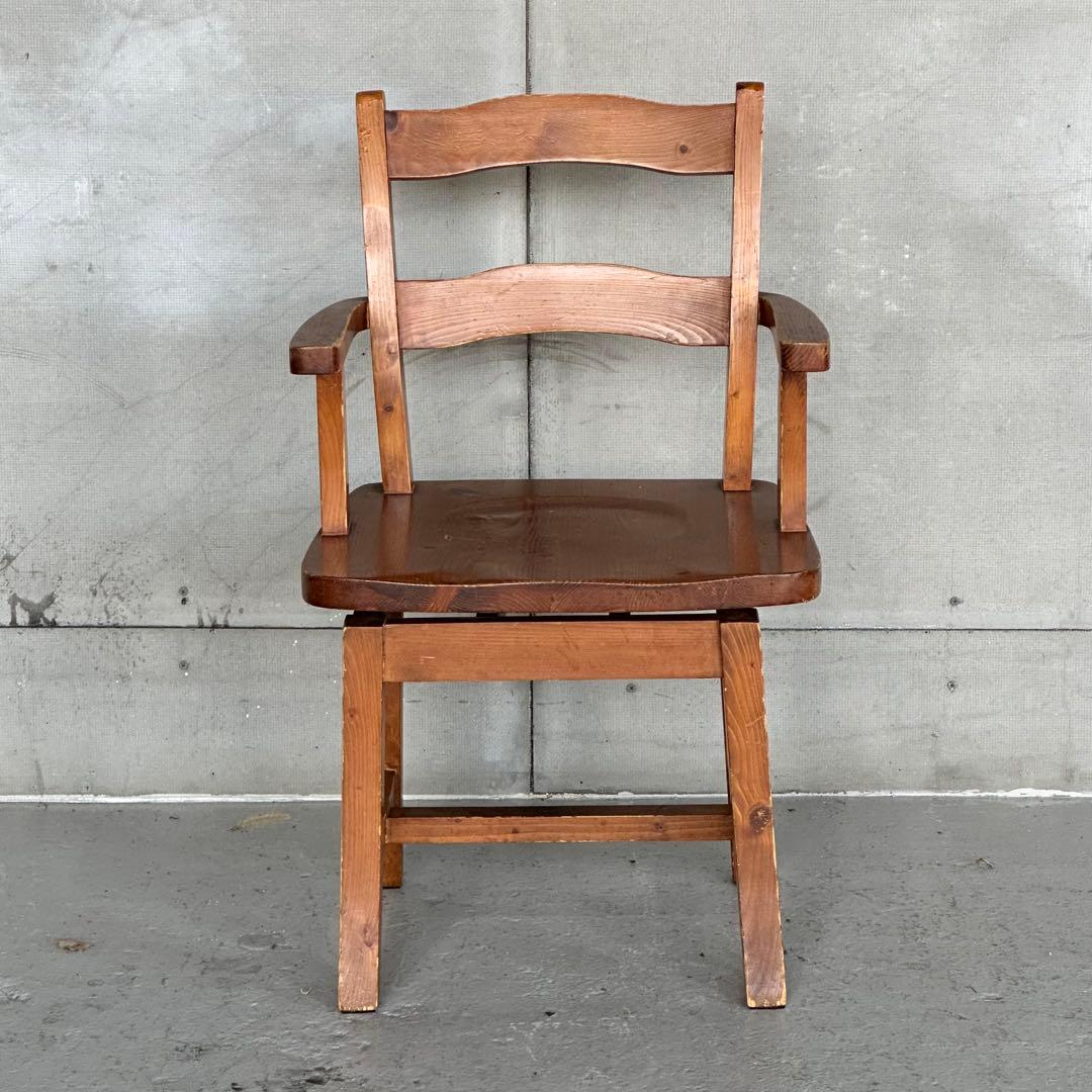 ✦昭和レトロ✦ 木製アームチェア｜無垢材 ヴィンテージ椅子 回転式 カフェ什器