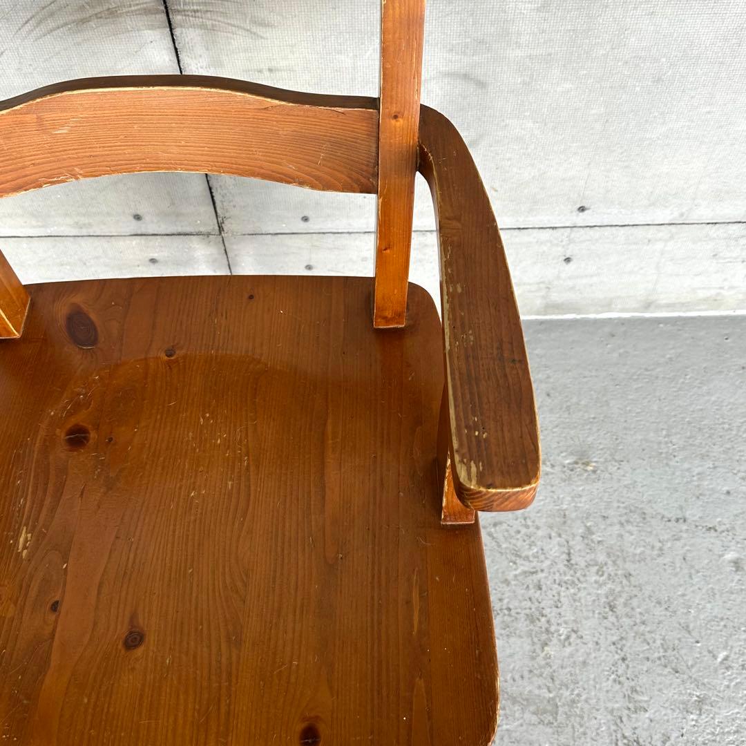 ✦昭和レトロ✦ 木製アームチェア｜無垢材 ヴィンテージ椅子 回転式 カフェ什器