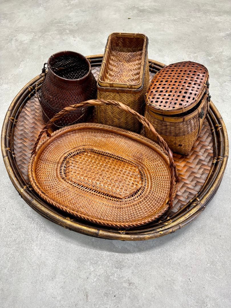 古民藝 竹丸盆 直径67cm 大型丸盆 竹編み 干し盆 古道具 古民家