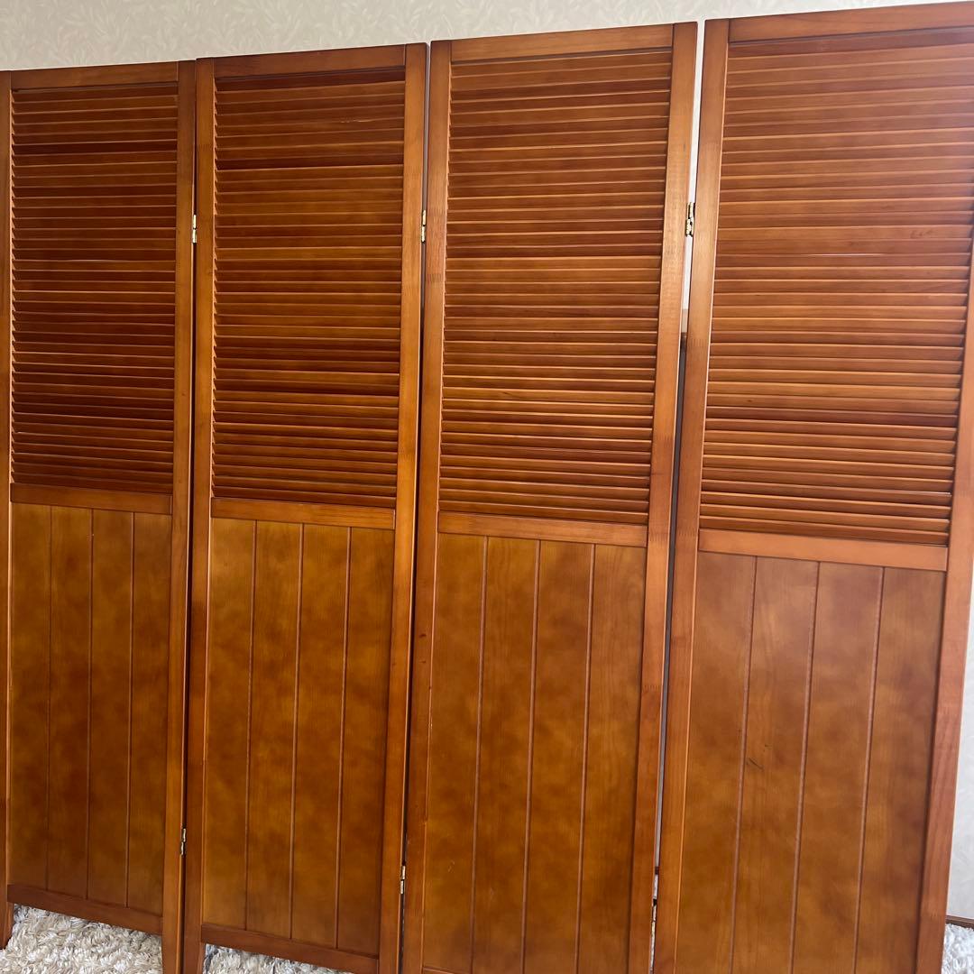 クロ　パーテーション スクリーン間仕切り 北欧ナチュラル店舗天然木木製4連