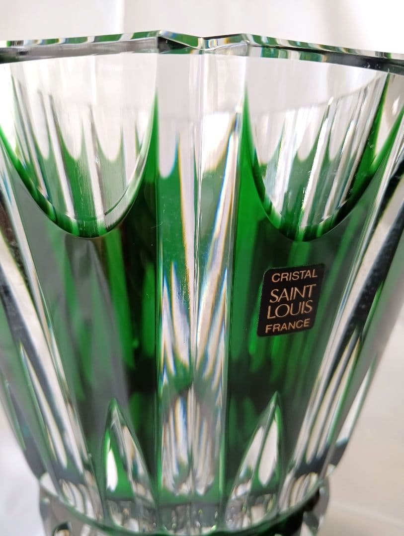 【最高級クリスタル】サンルイクリスタル　花瓶　フラワーベース　グリーン