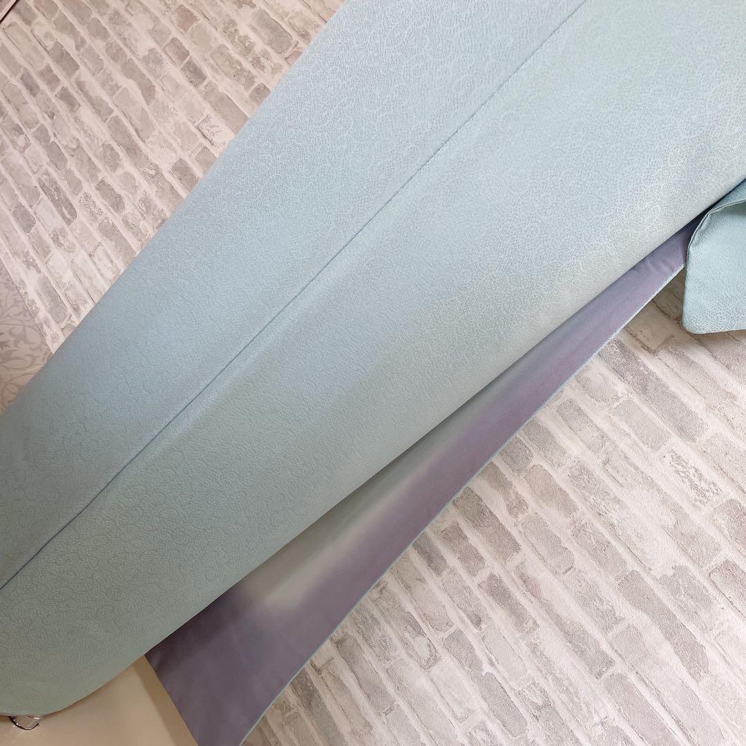 色無地　フルセット　唐草地紋　水色　シンプル　礼装　カジュアル　着物　I9