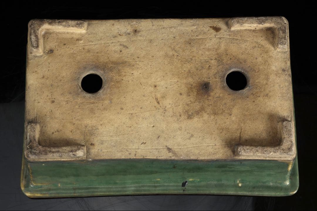 中国古盆器 緑釉外縁長方鉢 盆栽鉢 重厚時代鉢 中国古美術 古陶磁 骨董 古美術