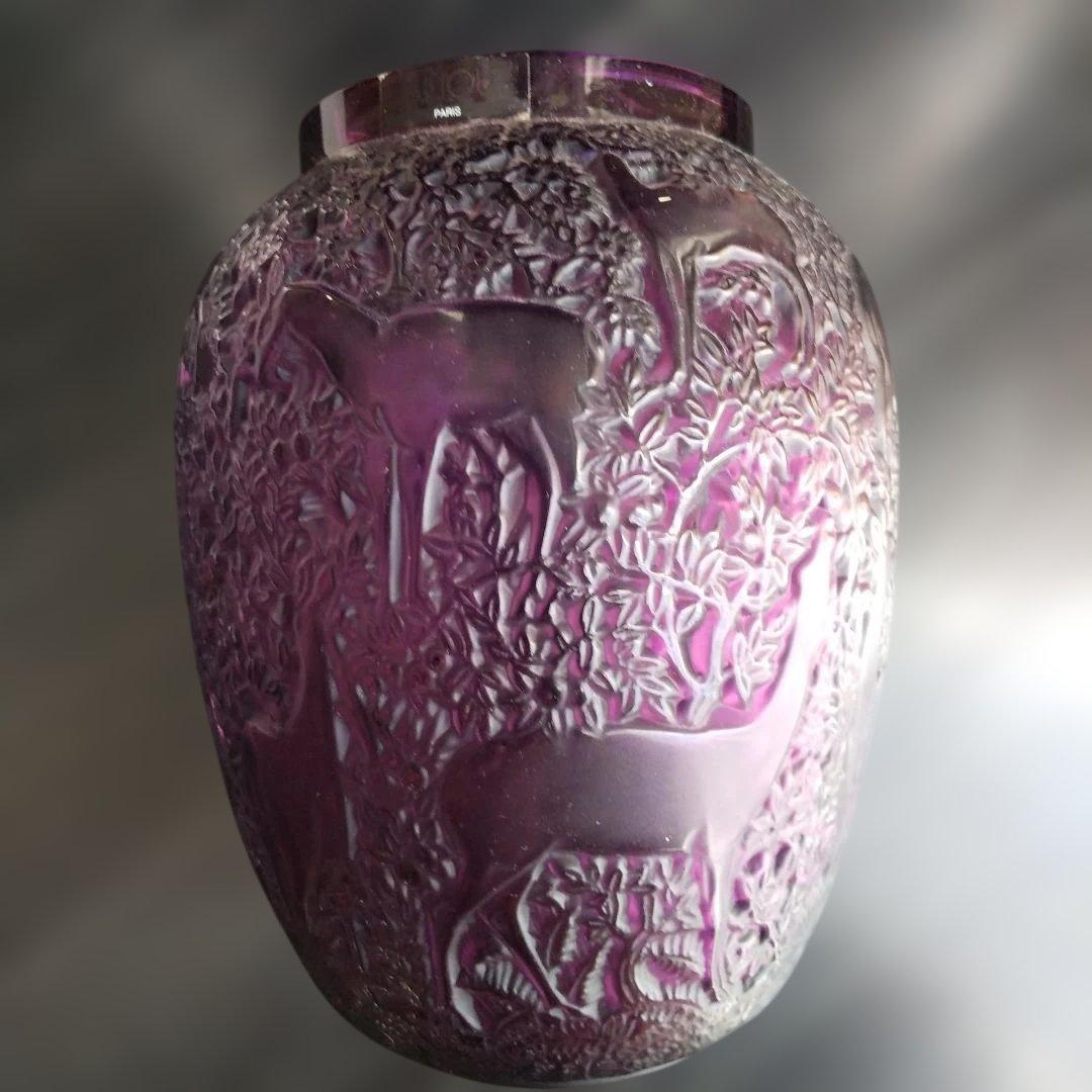 ラリツク ラリツク 紫色の動物彫刻ガラス花瓶