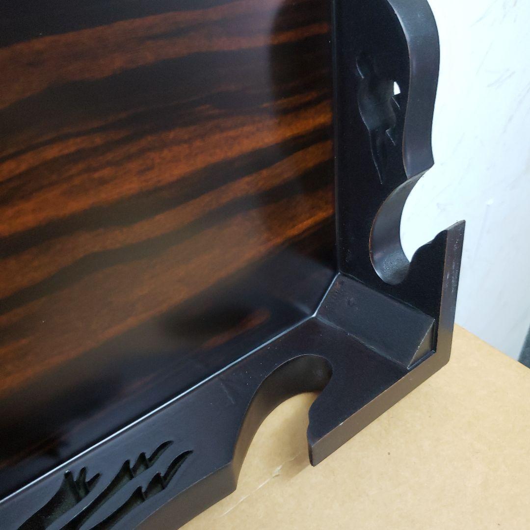 蔵出し特価黒檀花台　鶴亀彫り 花瓶台 黒 1.8尺箱付き　55×33×8cm