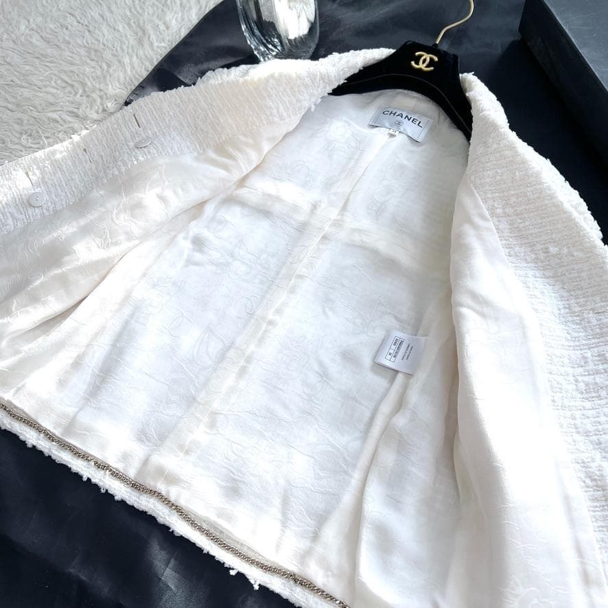 未使用★CHANEL★ホワイト★ツイード★ライオン★ダブルジャケット