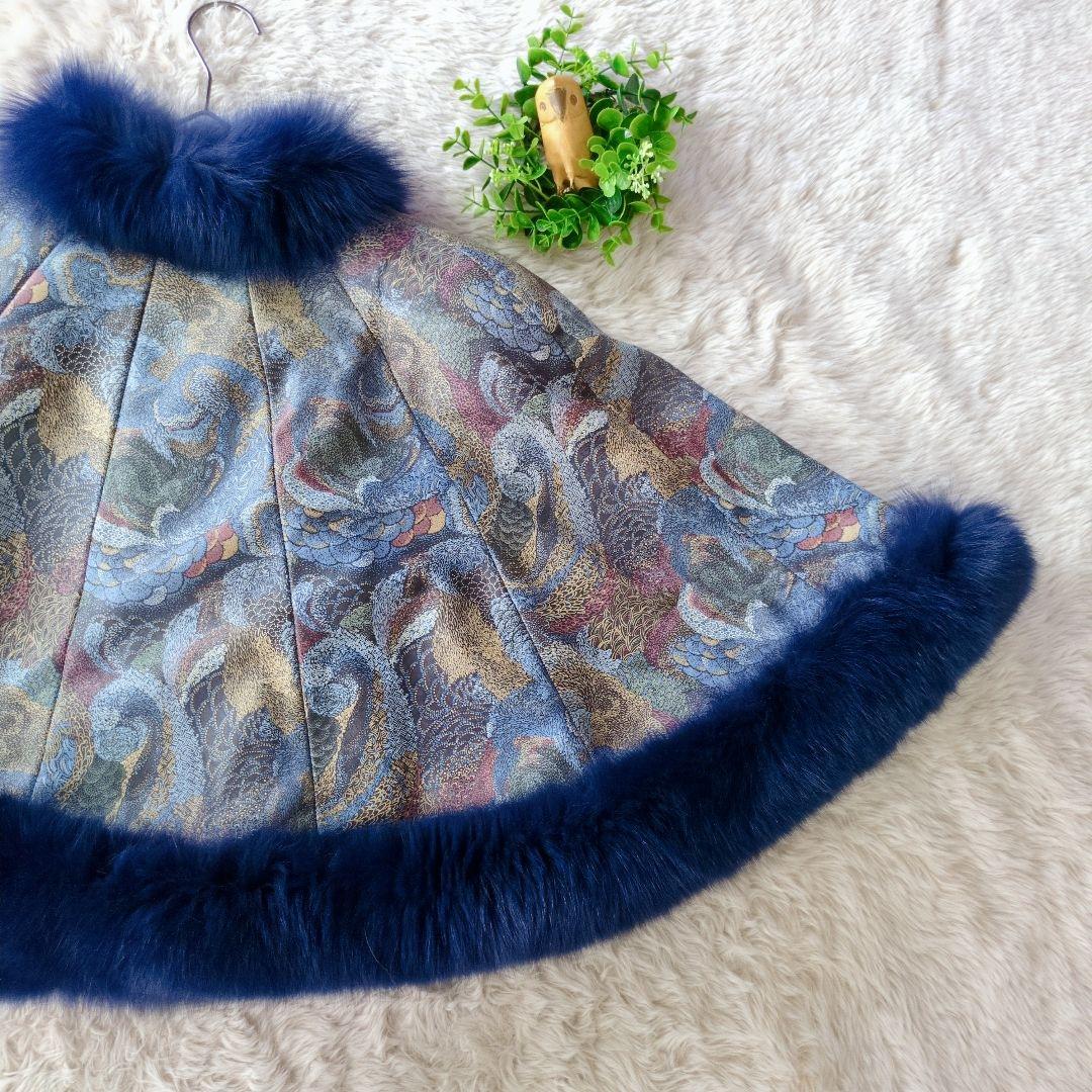 ファー付き模様入りケープ 羊革×ファー 高級ケープ F　羽織り　日本製