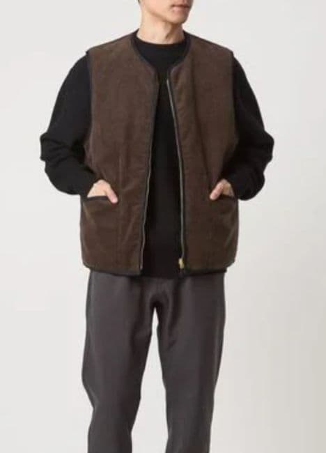 リバーシブルフェイクファーコーデュロイ ベスト 40 ブラウン