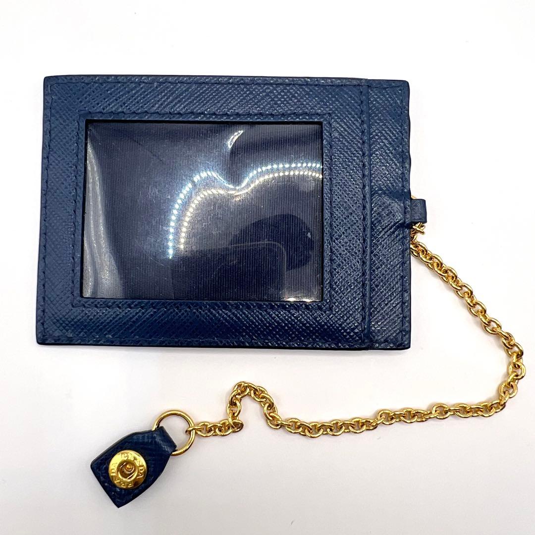 美品✨プラダ 長財布 Wホック パスケース付 サフィアーノ 青 1MH132