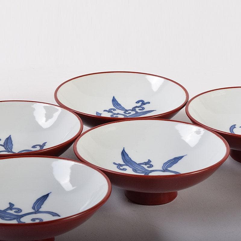 和食器　松谷窯　内染付　陶漆　蓋物　蓋碗　５客　共箱　M　R8058C