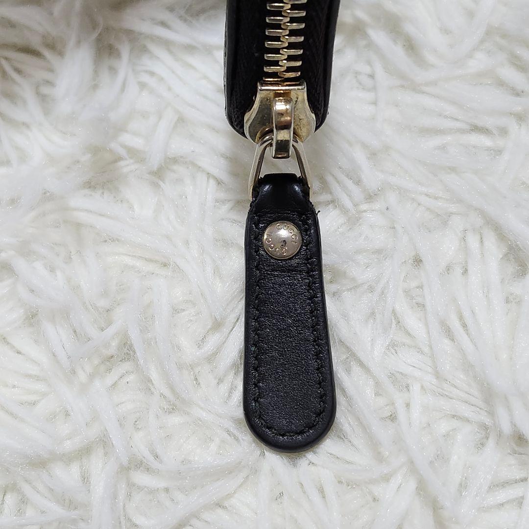 グッチ　ケース　マイクロシマレザー　GG柄　ラウンドファスナー　ブラック