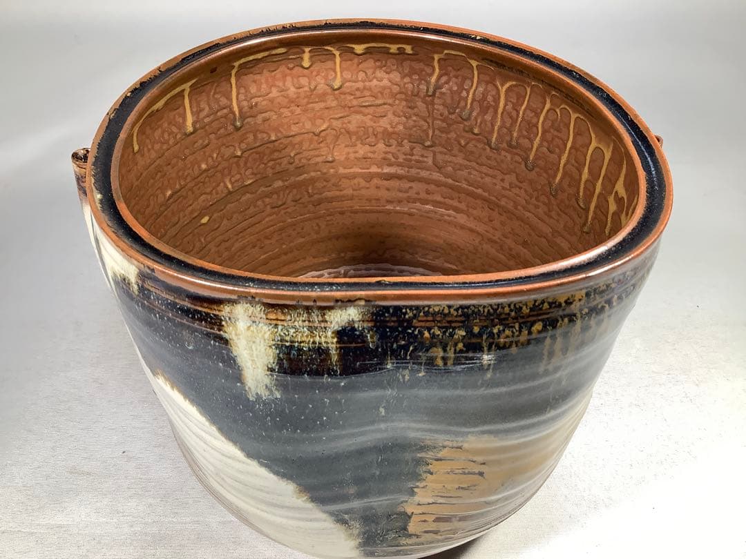 高取焼　亀井楽山　掛分耳付水指　茶道具　送料無料