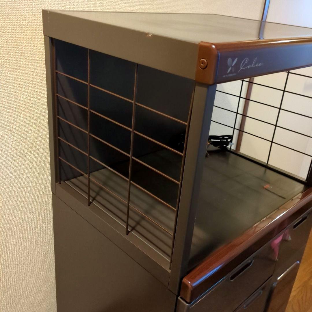 ダークブラウン キッチン収納ラック レンジ台　米びつ　引き出し　開き2段