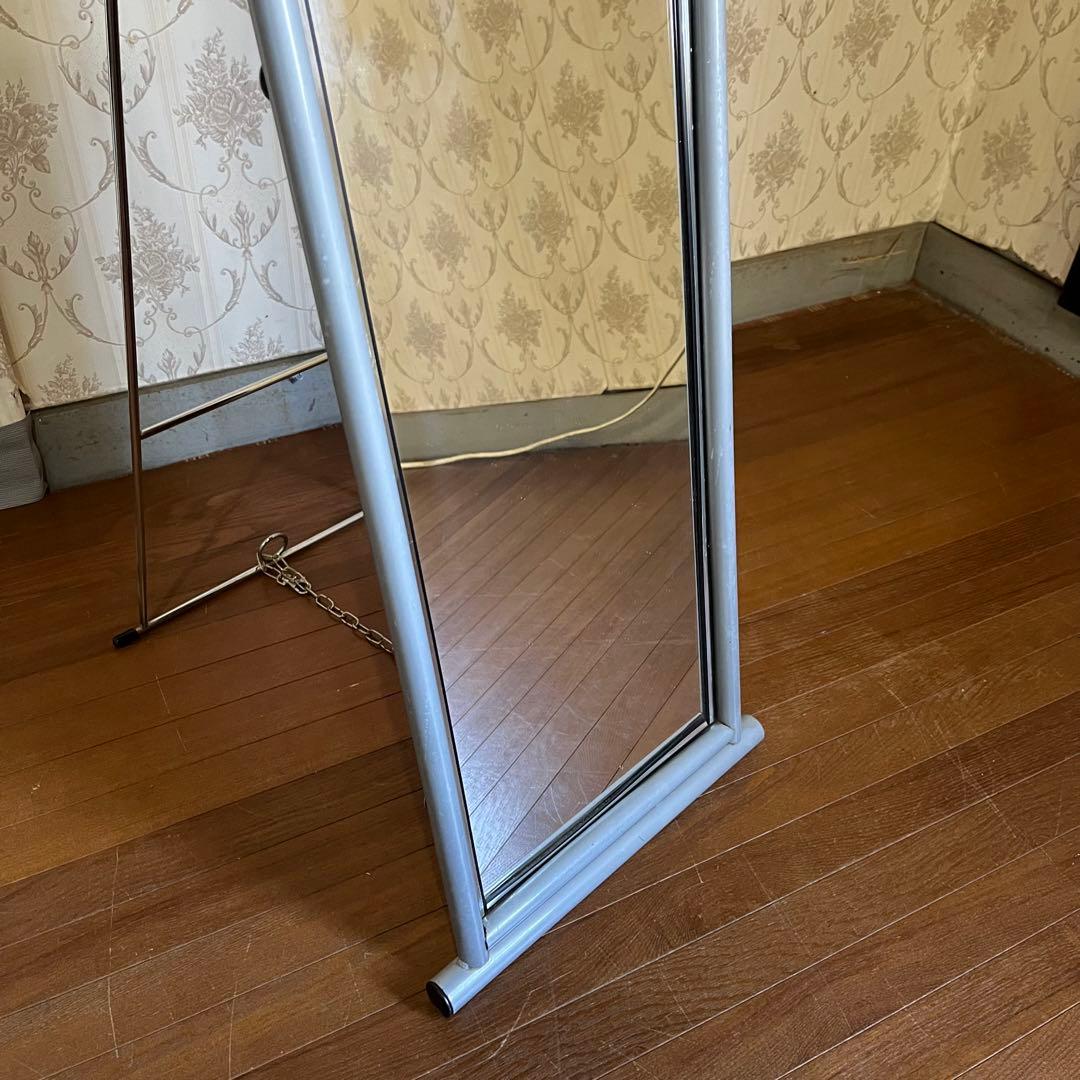 【インダストリアル】アルミフレーム アイアン スタンドミラー 全身鏡 シルバー