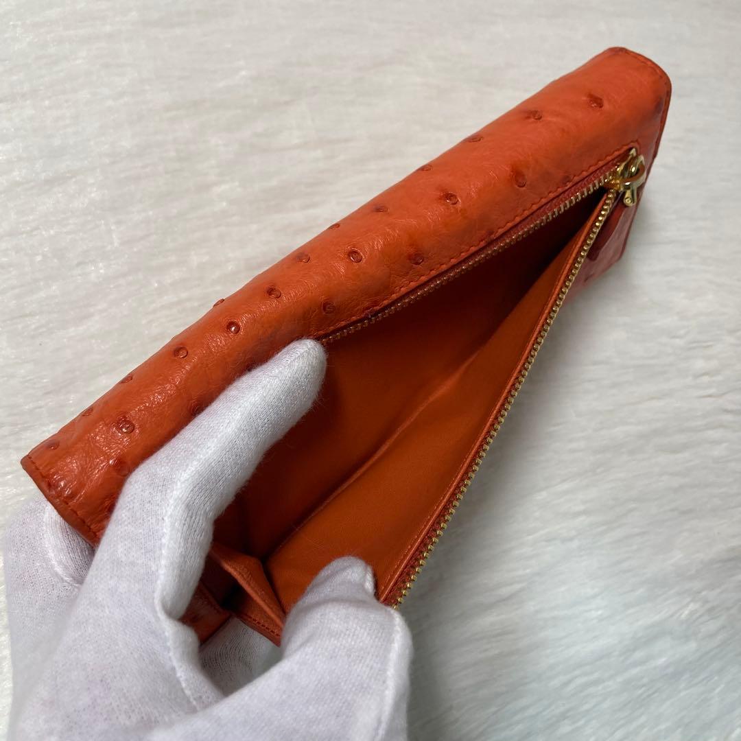 希少　美品　PRADA プラダ　長財布　オレンジ　ダチョウ革　Struzzo 橙