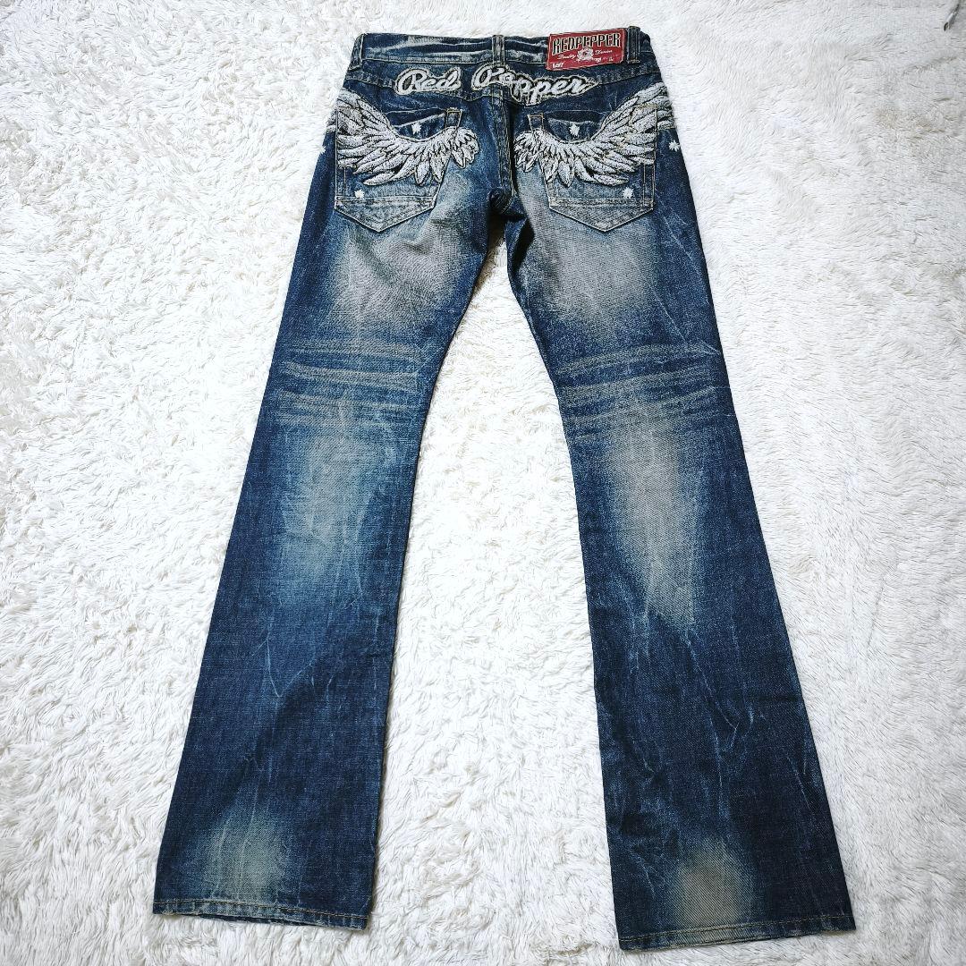 RED PEPPER レッドペッパー 刺繍デニム ブーツカット フレア 羽 翼