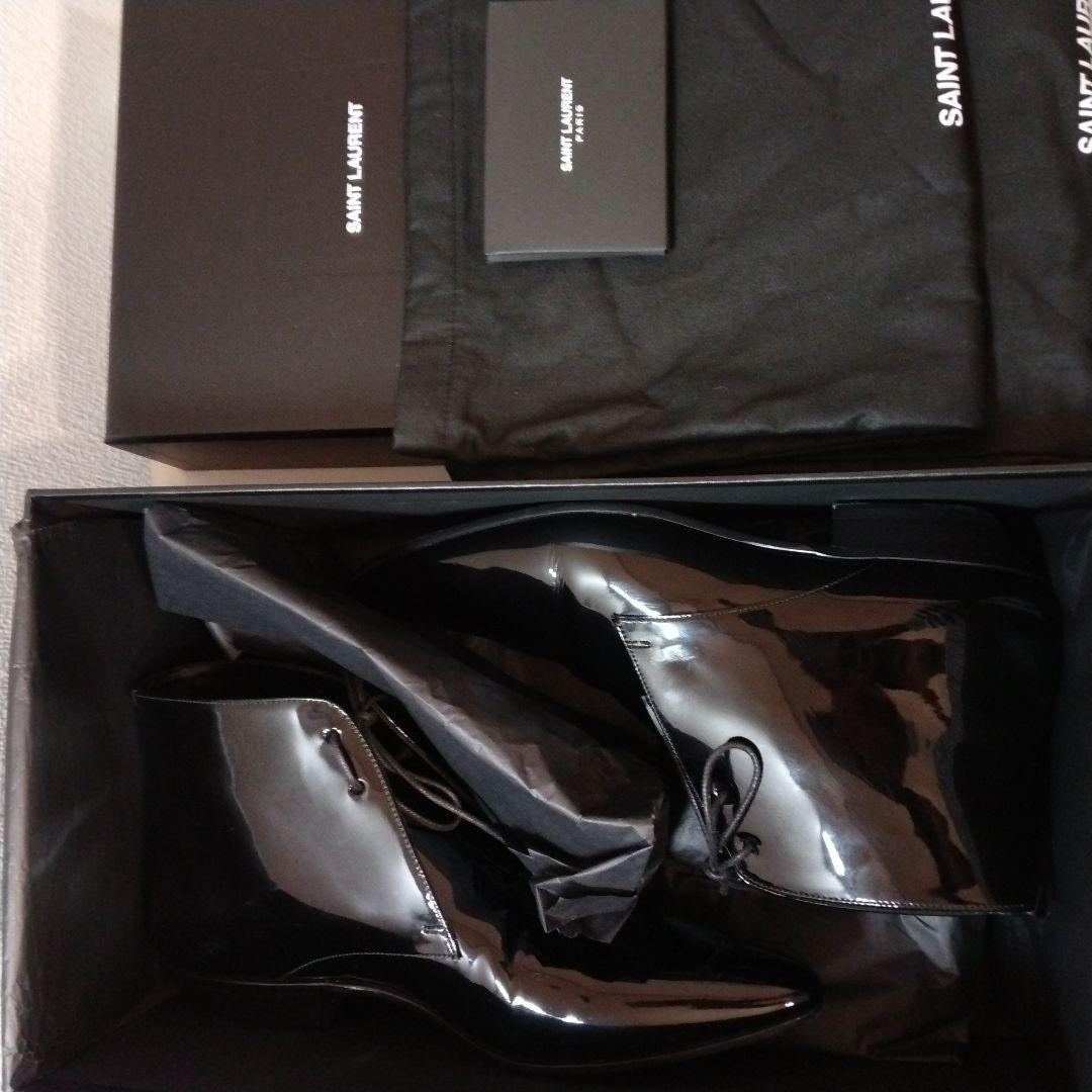 【24時間以内発送 美品】サンローラン エナメル レースアップ アンクルブーツ