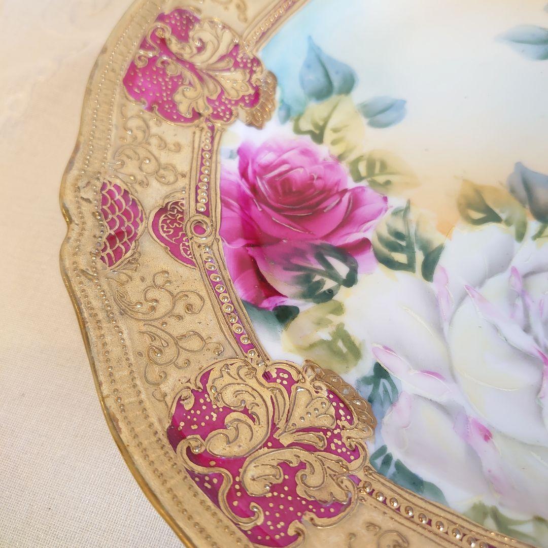 オールドノリタケ　大皿　飾皿　薔薇金盛