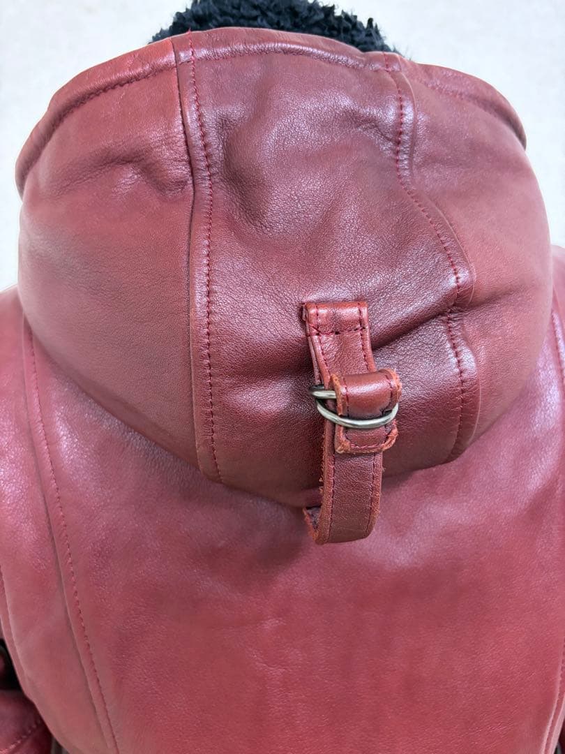 ★売約済★レザー セミダブルライダースジャケット フード付き