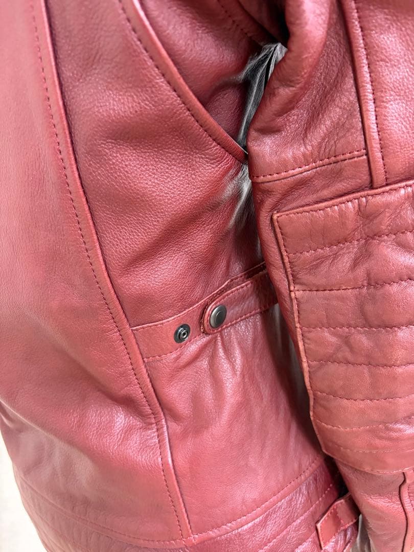 ★売約済★レザー セミダブルライダースジャケット フード付き