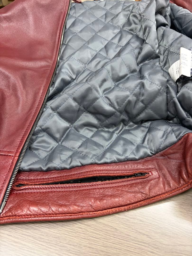 ★売約済★レザー セミダブルライダースジャケット フード付き